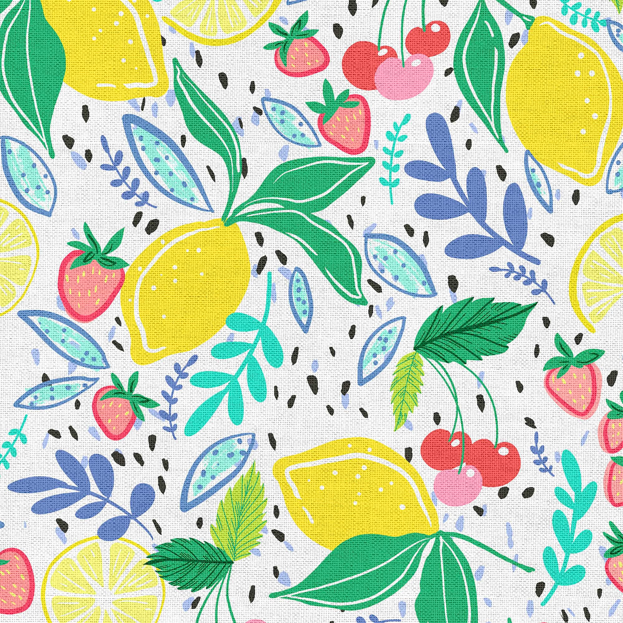 Fabric Editions White Mixed Fruits Cotton Fabric